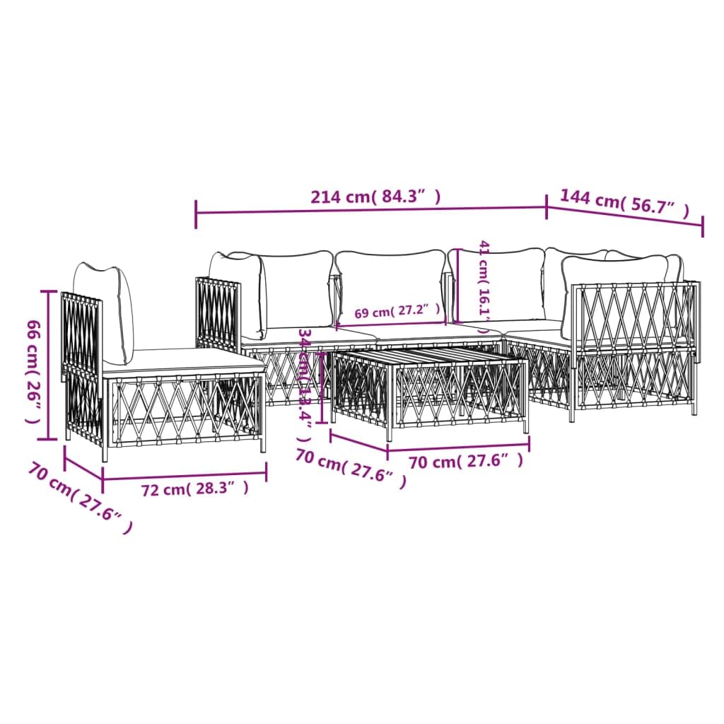 vidaXL Modern 6-Piece Patio Lounge Set - Flexible and Customizable White Steel Modular Design - Weather-Resistant Woven Fabric - Comfortable Outdoor Seating with Thick Cushions