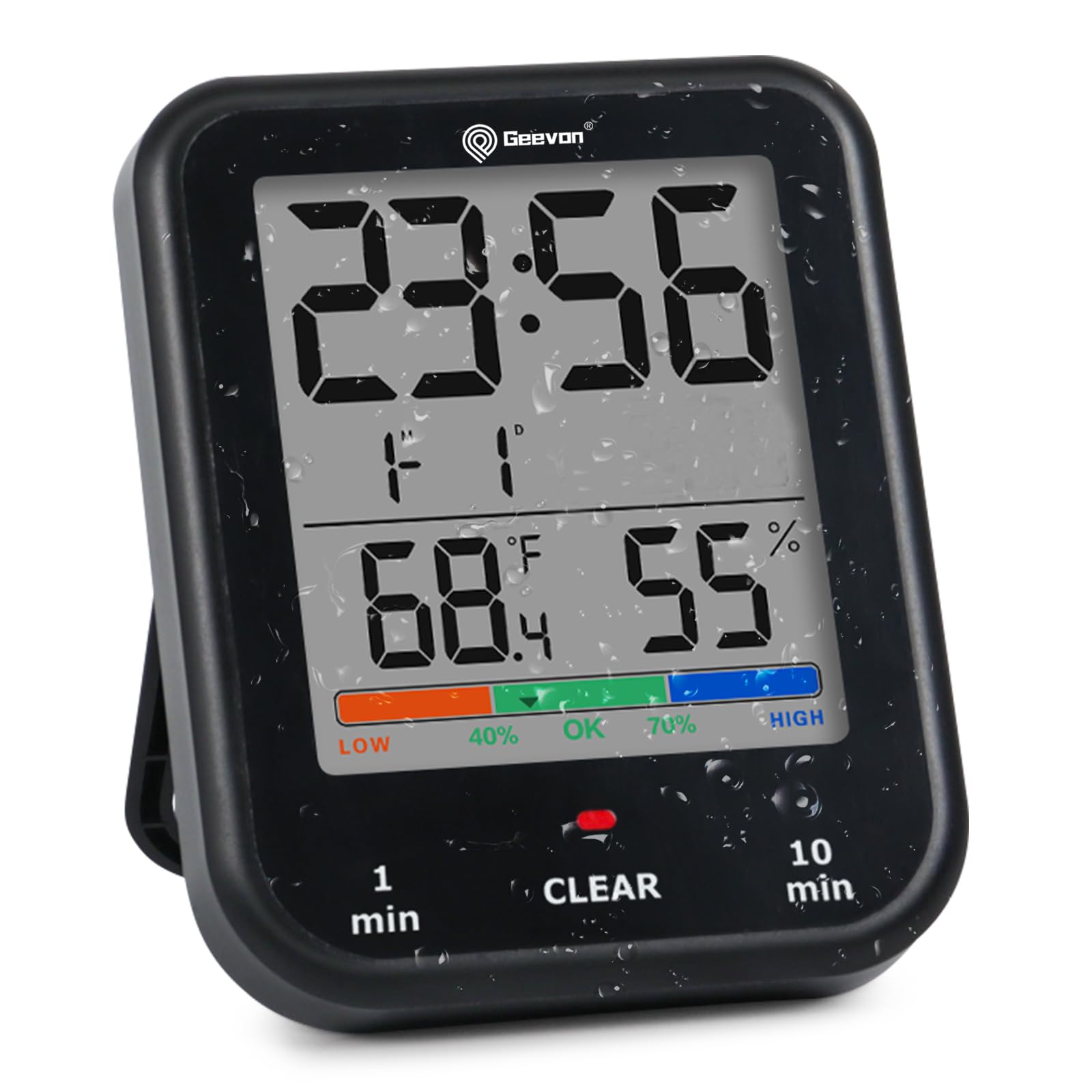 Geevon Digital Bathroom Clock, Waterproof Shower Timer with Large Touch Screen, Battery Operated Bathroom Wall Clock with Temper