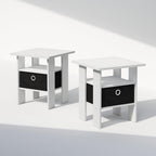 Furinno Tidur Bedside Table Nightstand With Bin Drawer, White/Black, Set Of 2