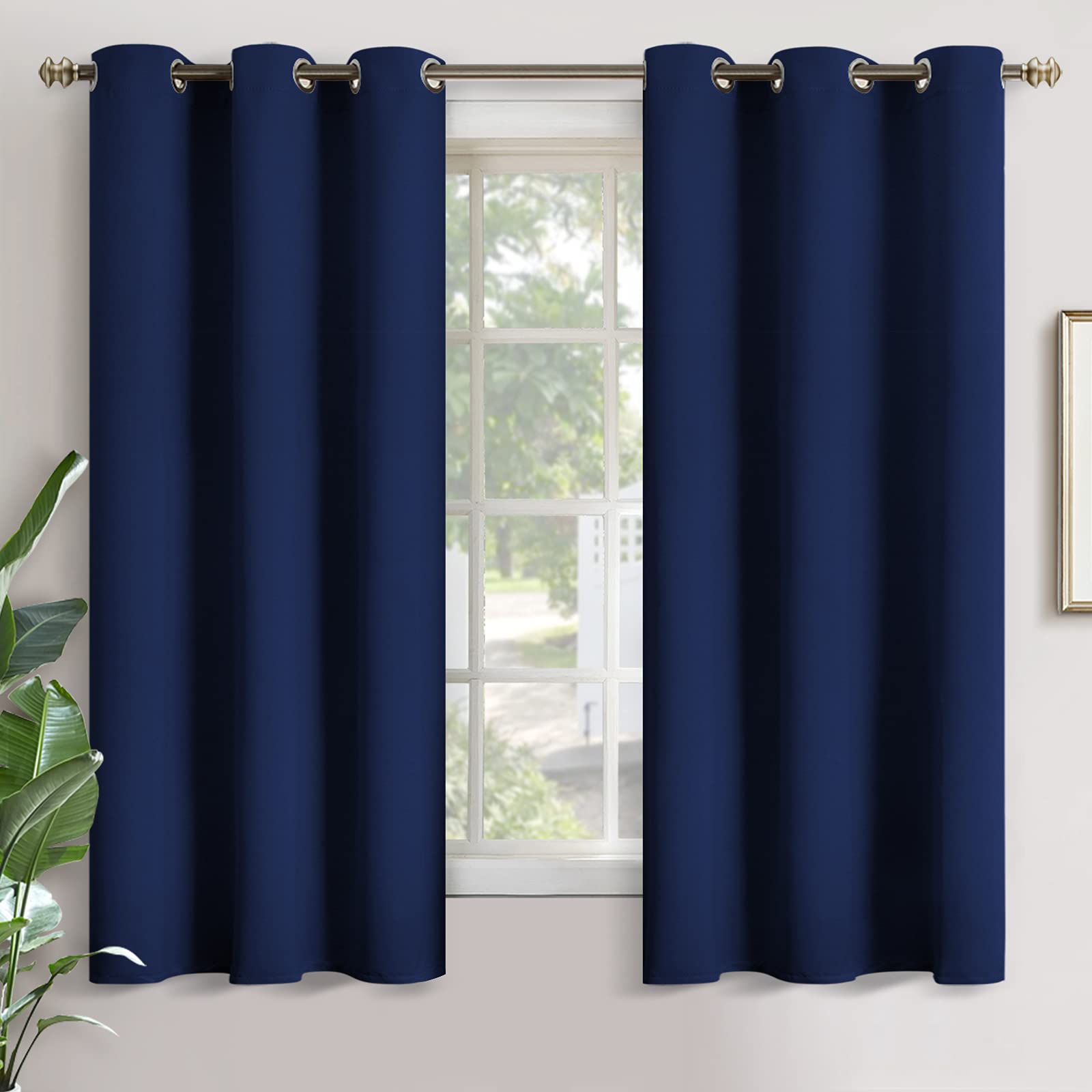 YoungsTex Navy Blue Bedroom Curtains 63 Inch Long Room Darkening - Grommet Thermal Insulated Blackout Drapes for Basement Kids B