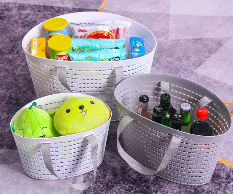 HOMIES 3 Piece Portable Shower Caddy Tote Plastic Storage Basket with Handle Box Organizer Bin for Bathroom, Pantry, Kitchen, Co