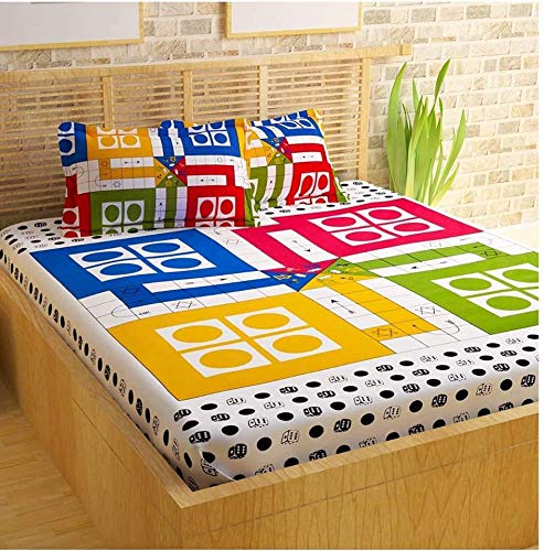 Cool Dealzz Ludo Printed Double Bedsheet with 2 Pillow Covers Multicolor (Ludo)