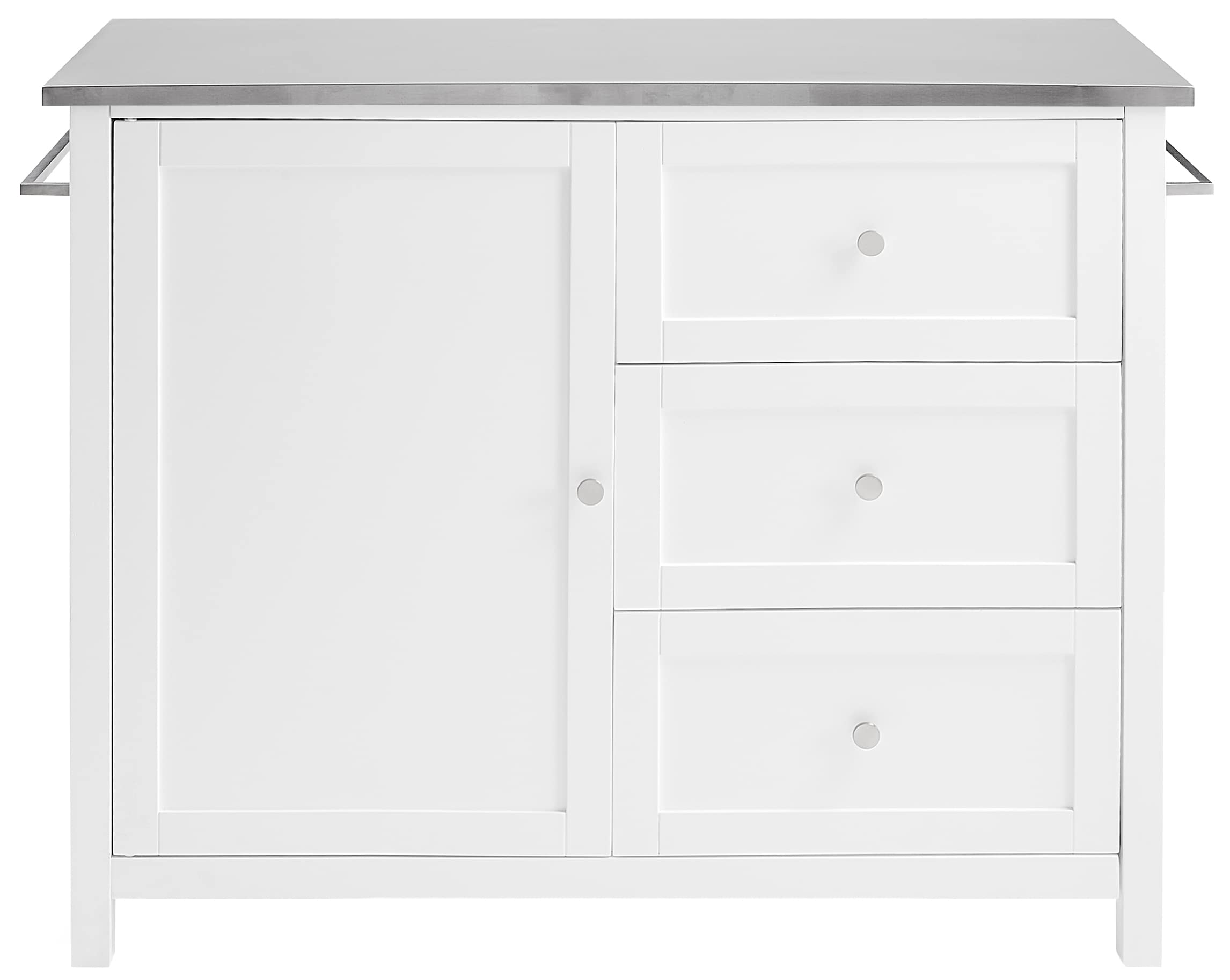 Crosley Furniture Soren Stainless Steel Top Rolling Kitchen Island Cart, Microwave Stand, Coffee Bar, White