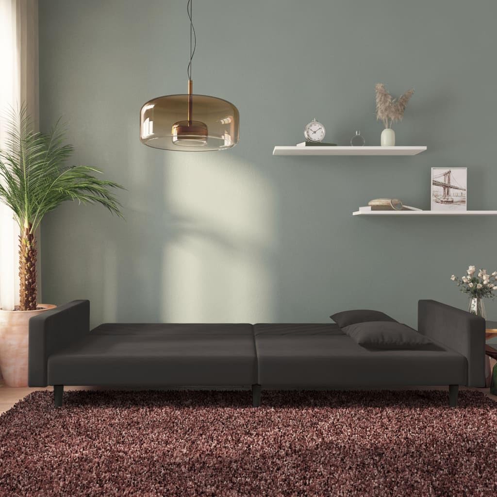 vidaXL 2-Seater Sofa Bed with Pillows - Convertible Couch & Sleeper in Black Velvet, Modern Design, Versatile for Home & Office