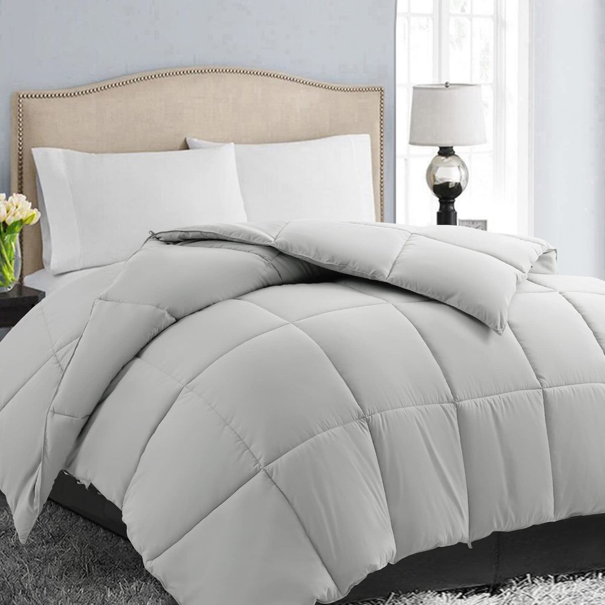 Easeland All Season Full Size Soft Quilted Down Alternative Comforter Reversible Duvet Insert With Corner Tabs,Winter Summer War