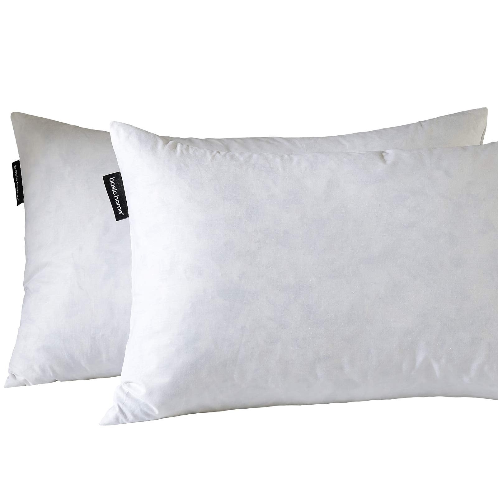 Basic Home 16X26 Oblong Feather & Down Pillow Insert, 100% Cotton Fabric, Set Of 2, White