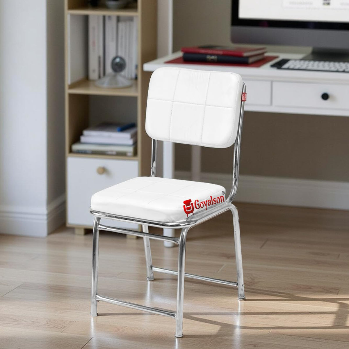 Goyalson Office Chair Visitor Chair Without Arm Rest With Steel Frame And Cushioned Seat Back, Chair Without Wheels Holds Up To