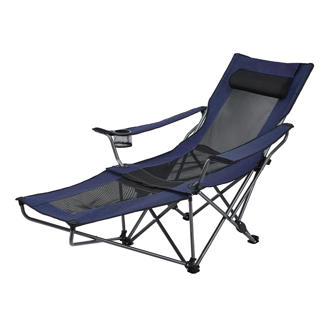 OUTDOOR LIVING SUNTIME Reclining Camping Folding Portable Mesh Chair with Removabel Footrest(DarkBlue)