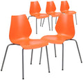 5 Pk. 770 lb. Capacity Orange Stack Chair with Lumbar Support and Silver Frame