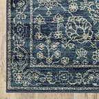 HomeRoots Polypropylene 7' x 10' Navy Beige Machine Woven Oriental Indoor Area Rug