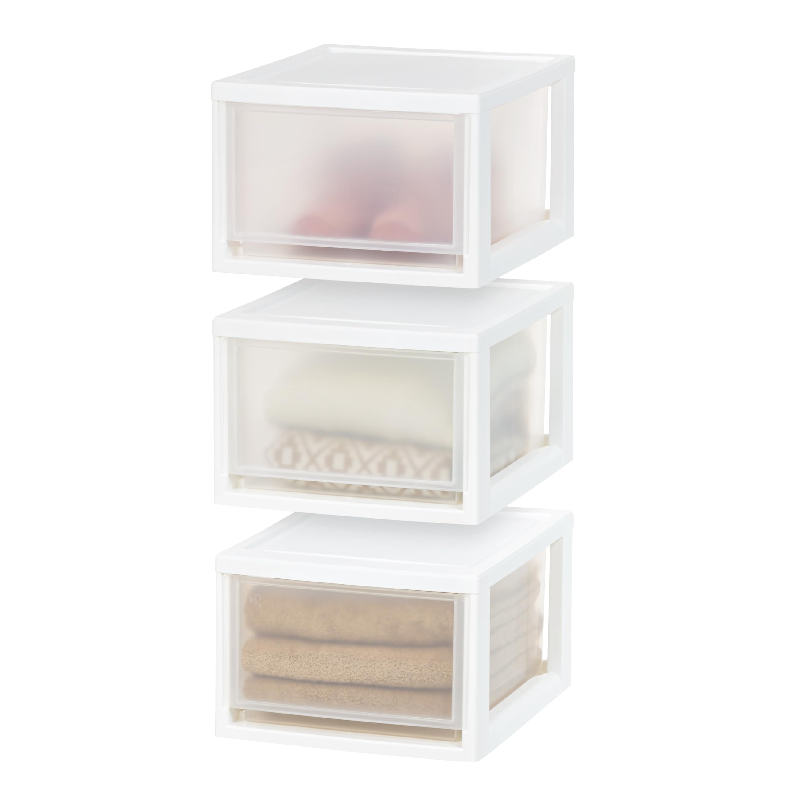 IRIS USA 14.5 Qt. Plastic Drawer Storage Organizer Stacking Drawers, 3-Pack, Stackable Unit with Sliding Drawer for Clothes Bedr