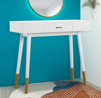 Ehemco Euro Console Sofa Table For Entryway With Drawer And Bamboo Legs In White And Dark Oak, Great For Living Room