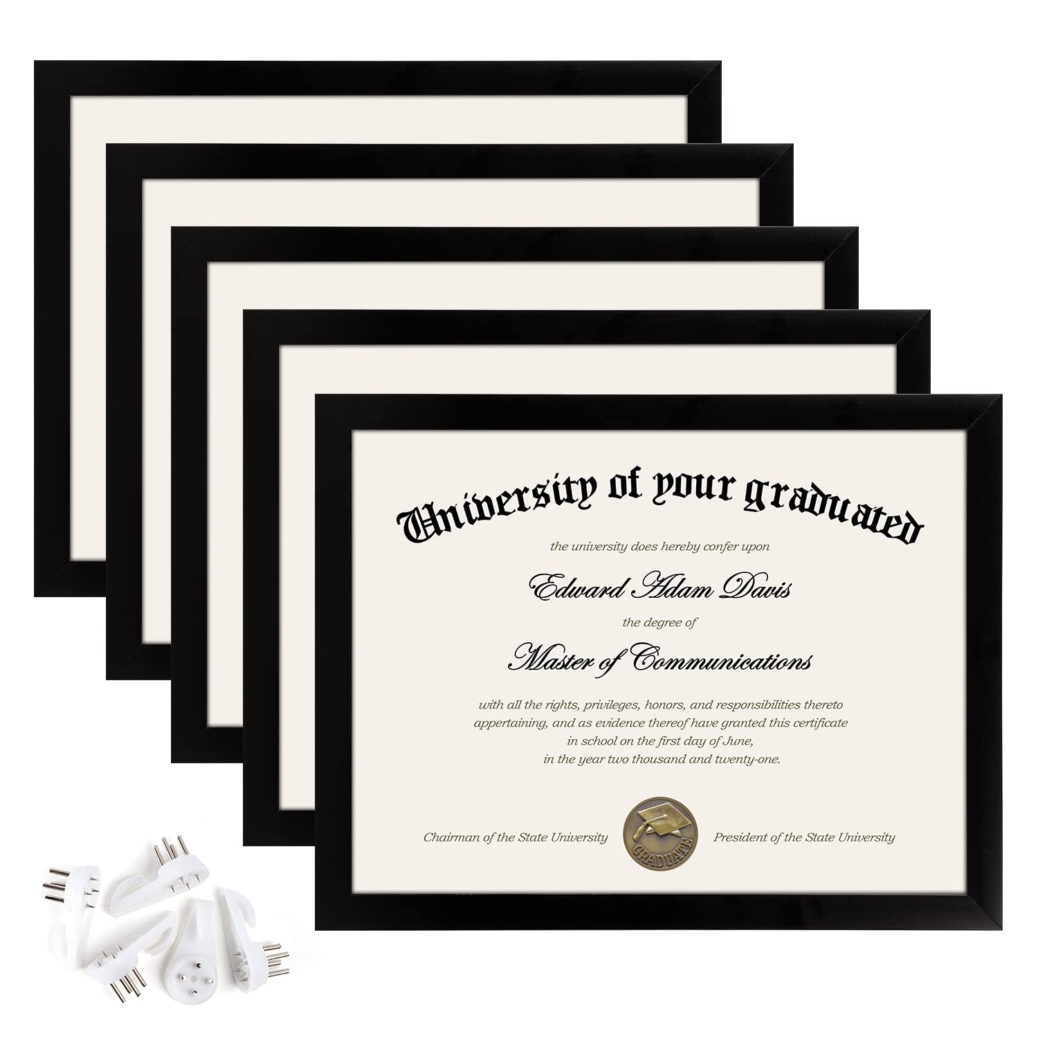 upsimples 8.5x11 Picture Frame Certificate Document Frame with High Definition Glass,5 Pack Diploma Frames for Wall and Tabletop
