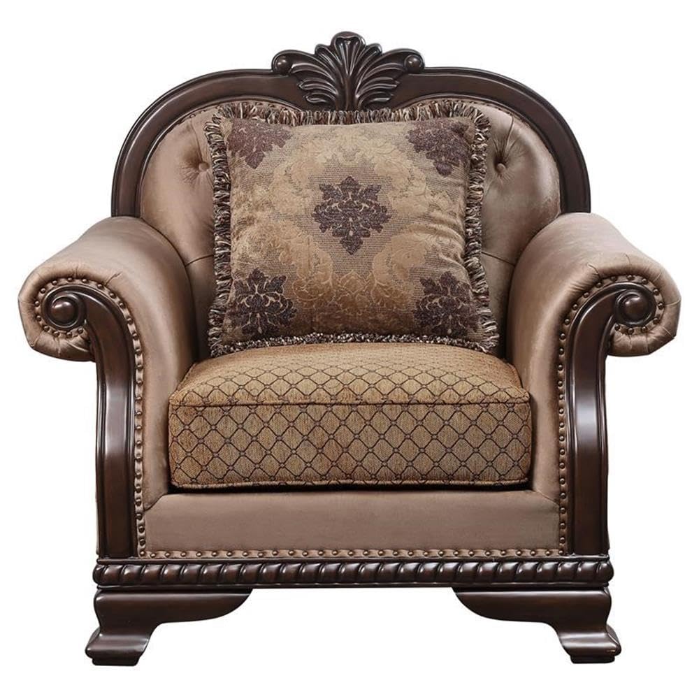 Acme Chateau De Ville Fabric Upholstery Chair with Pillow in Espresso