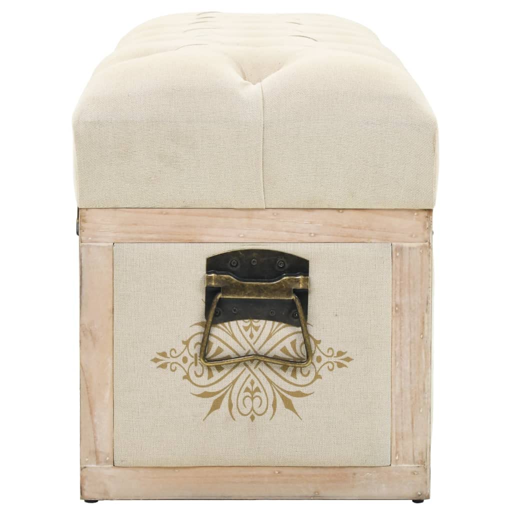 vidaXL Solid Fir Wood Storage Bench, 43.3" Cream, Retro Traveling Trunk Style with Metal Hardware, 34.72 Pounds Weight Capacity