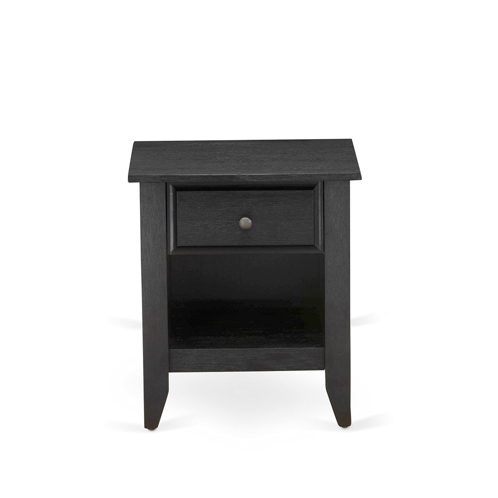 East West Furniture KD18F-1GA06 2 Piece Bedroom Set - 1 Full Platform Bed Frame Brown Linen Fabric Padded and Button Tufted Headboard with 1 Small Night Stand - Wire Brushed Black Finish Nightstand