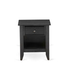 East West Furniture KD18F-1GA06 2 Piece Bedroom Set - 1 Full Platform Bed Frame Brown Linen Fabric Padded and Button Tufted Headboard with 1 Small Night Stand - Wire Brushed Black Finish Nightstand