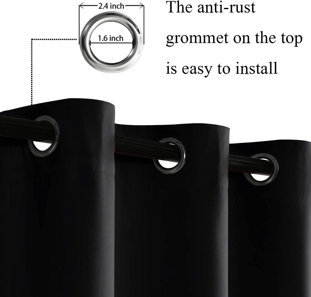 Jiuzhen Black Blackout Curtains With Tiebacks - Thermal Insulated, Light Blocking And Noise Reducing Grommet Curtains For Bedroom And Living Room, Set Of 2 Window Curtain Panels, 60 X 72 Inch Length