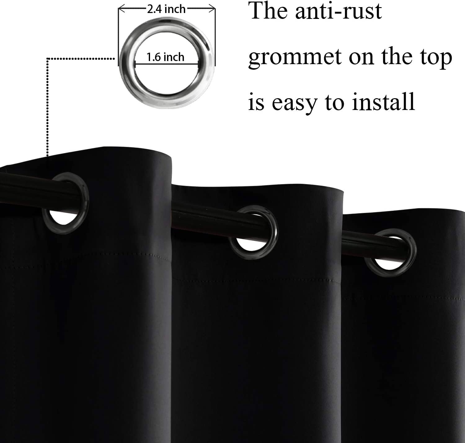 Jiuzhen Black Blackout Curtains With Tiebacks - Thermal Insulated, Light Blocking And Noise Reducing Grommet Curtains For Bedroom And Living Room, Set Of 2 Window Curtain Panels, 60 X 72 Inch Length