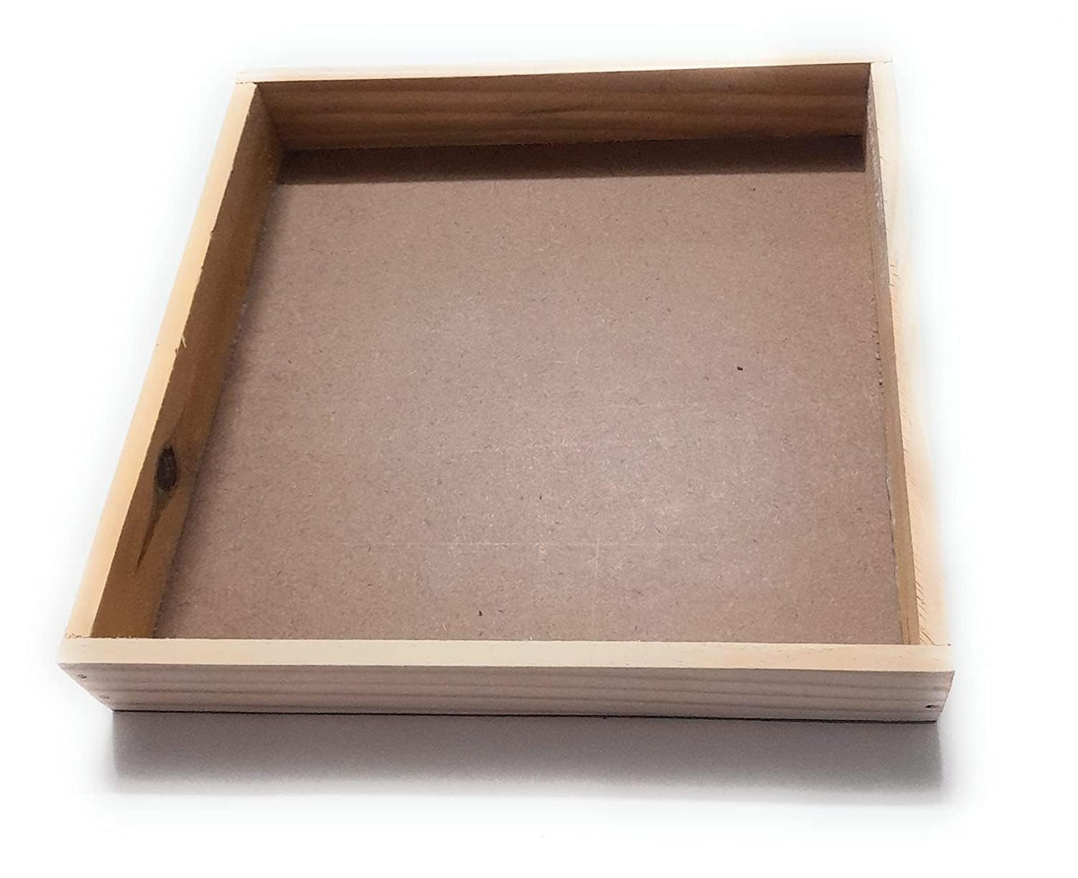 Ditya Crafts Sqaure Wooden Frame for Resin for Varmala Preservation for Garland Flowers/Wooden Tray (7.5 Inch)