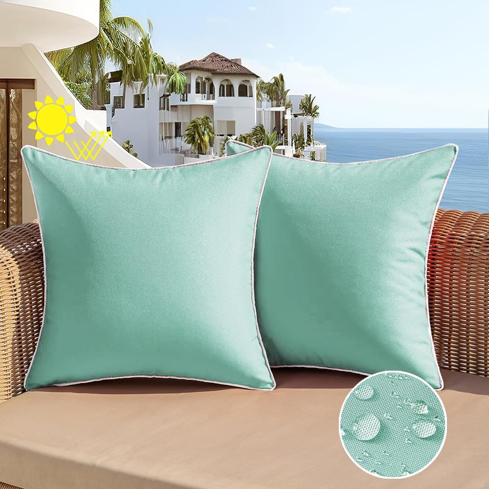 All Smiles Outdoor Waterproof Throw Pillow Covers 18X18 Set Of 2 Teal Decorative Patio Tent Bed Sofa Living Room Furniture Sunbr