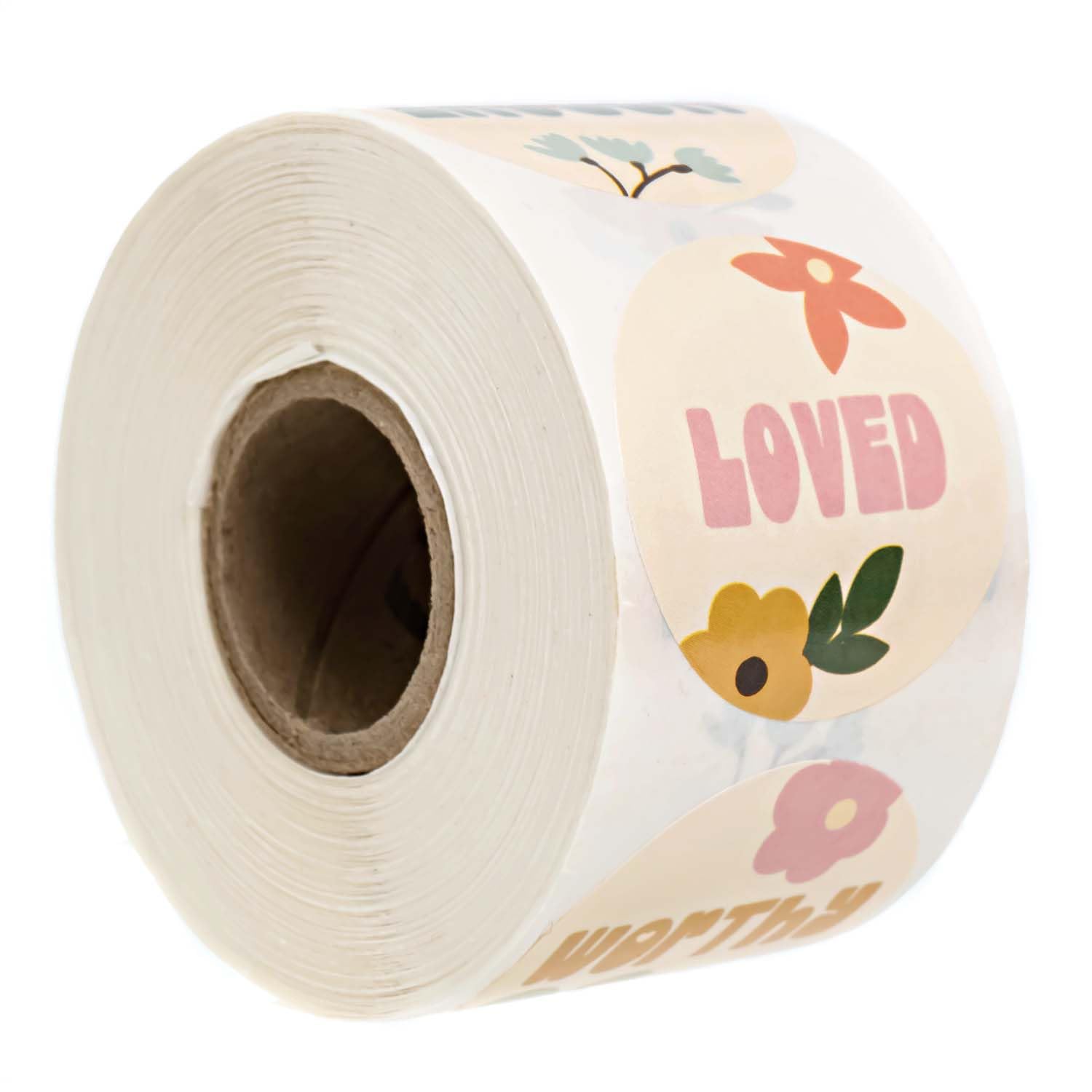 Retro Floral Encouraging Stickers / 500 Worthy Valued Loved Stickers / 1.5' Round Motivational Labels / 4 Alternating Uplifting