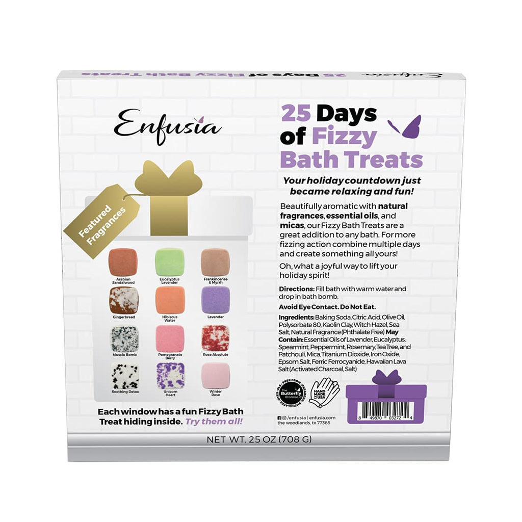 Enfusia Bath Bombs Christmas Advent Calendar 2024 Kids, Toddlers & Women - 25 Days Of Fizzy Bath Treats - Handmade In Usa - Natu