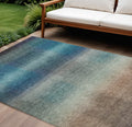 8 X 10 Blue And Copper Abstract Washable Indoor Outdoor Area Rug