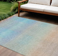 10 X 14 Sky Blue And Peach Abstract Washable Indoor Outdoor Area Rug