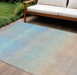 10 X 14 Sky Blue And Peach Abstract Washable Indoor Outdoor Area Rug