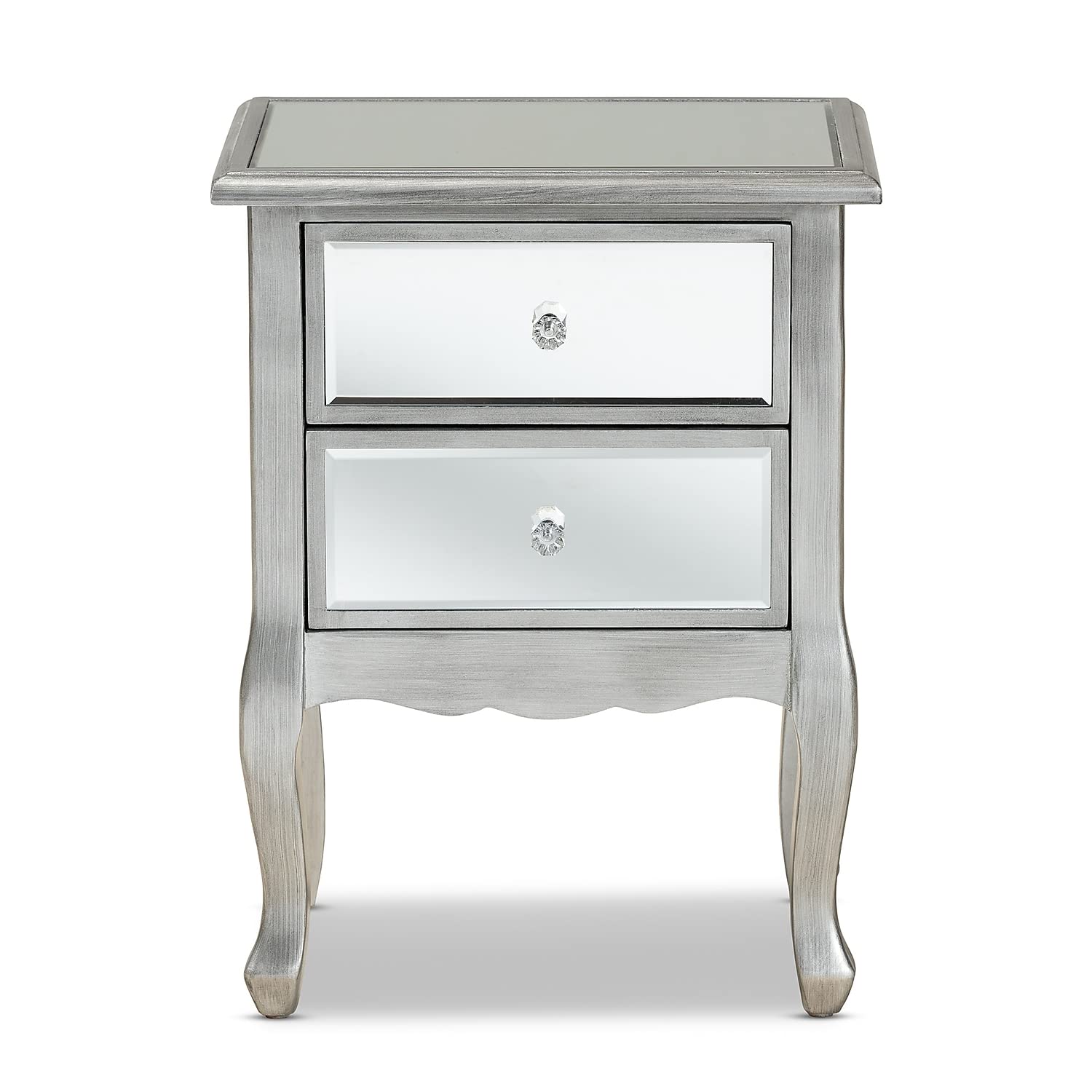 Baxton Studio Leonie 24.21-inch High 2-Drawer Nightstand, Silver and Mirror (162-10266-HiT)