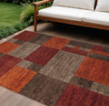 9 X 12 Chocolate Taupe And Orange Geometric Washable Indoor Outdoor Area Rug