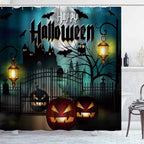 Nbvko Halloween Castle Pumpkin Waterproof Shower Curtain,With Non-Slip Rugs,Toilet Lid Cover And Bath Mat,Bathroom Shower Decor