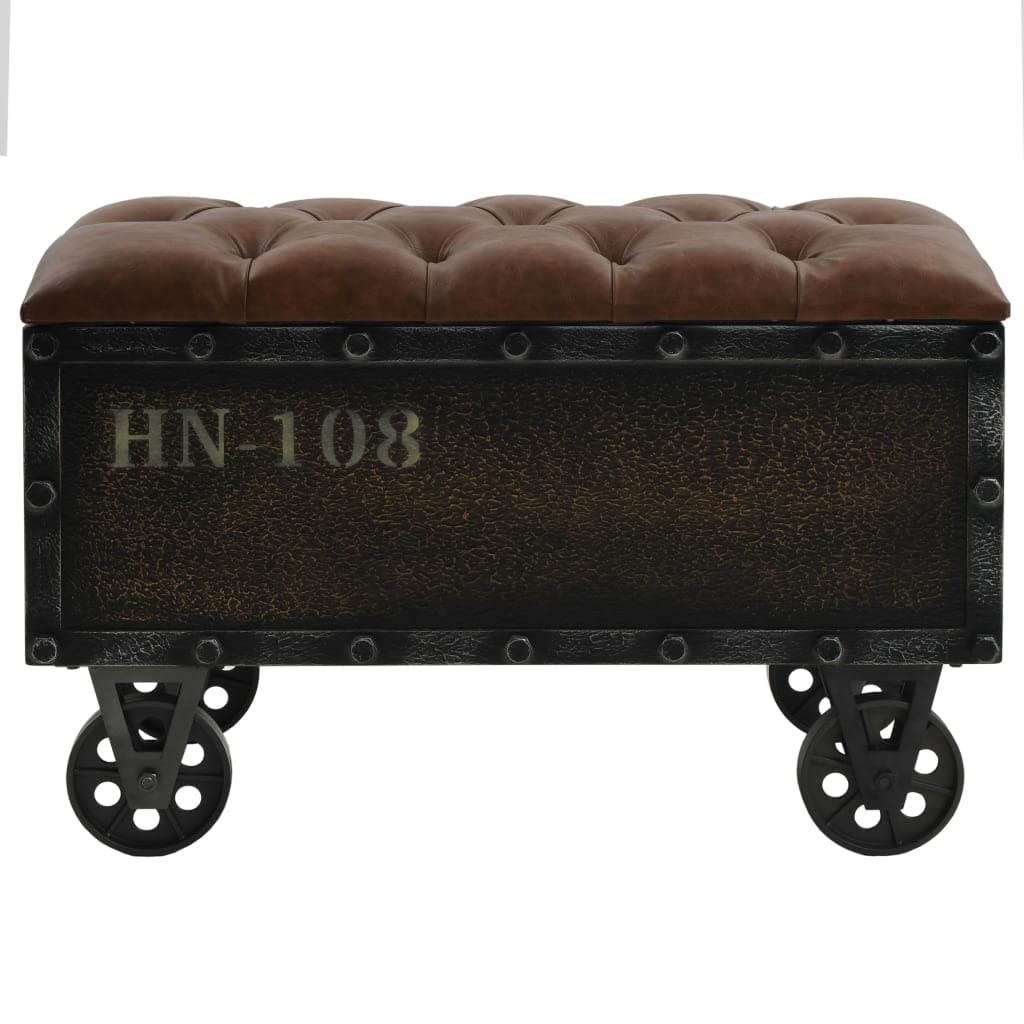 vidaXL Storage Bench with Wheels, Brown, Engineered Wood, 31.7" x 16.1" x 19.7"