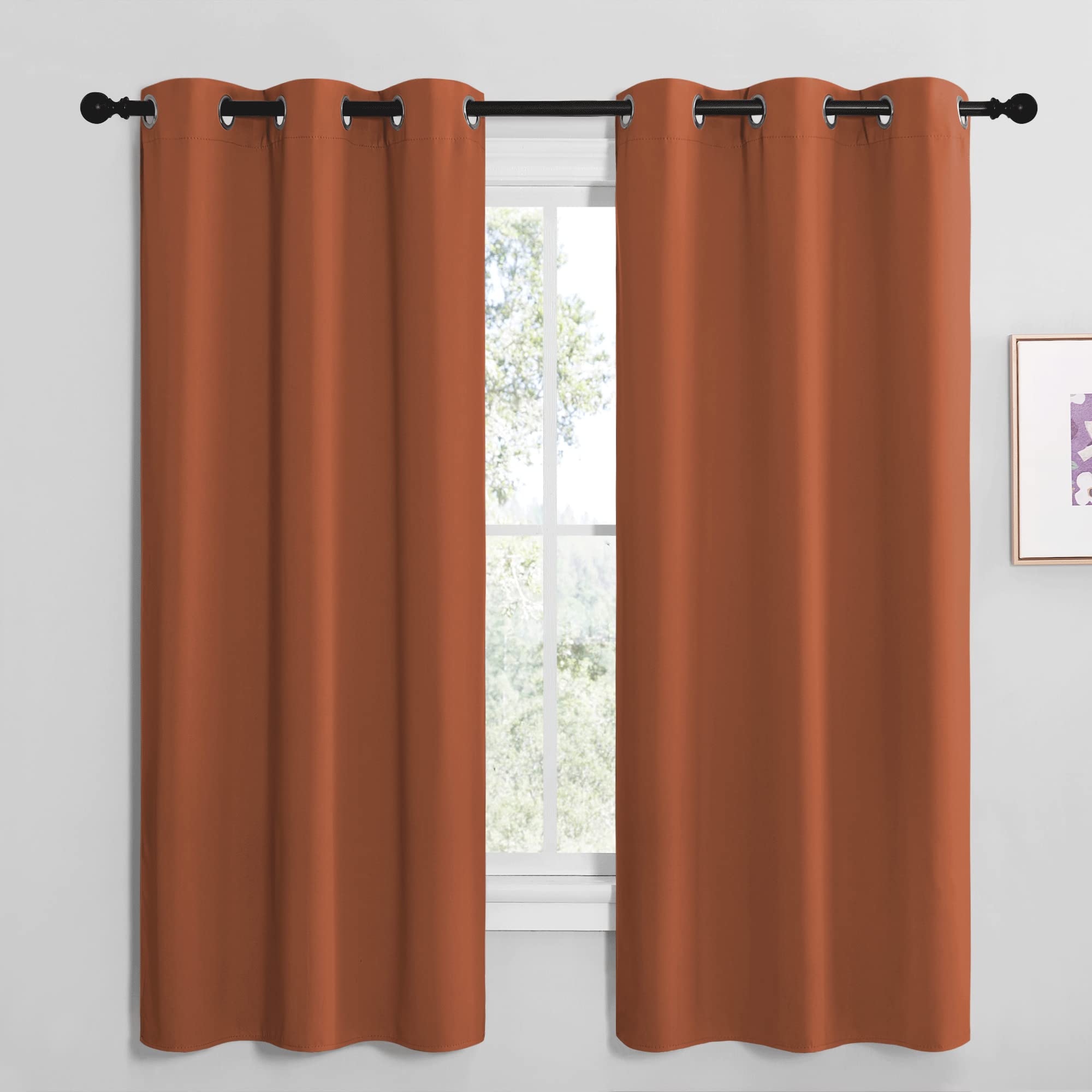 NICETOWN Bedroom Halloween Blackout Curtains 68 inches Long, Privacy and Thermal Insulated Blackout Drapes for Windows (Burnt Or
