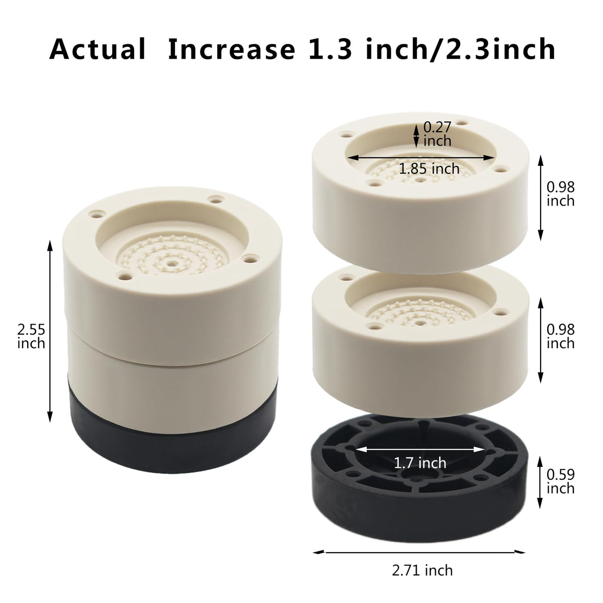 Hanihua 4 Sets Furniture Risers Bed Risers (Beige), 1 Inch Or 2 Inch Adjustable Round Bed Lifts Risers For Table, Sofa, Couch, D