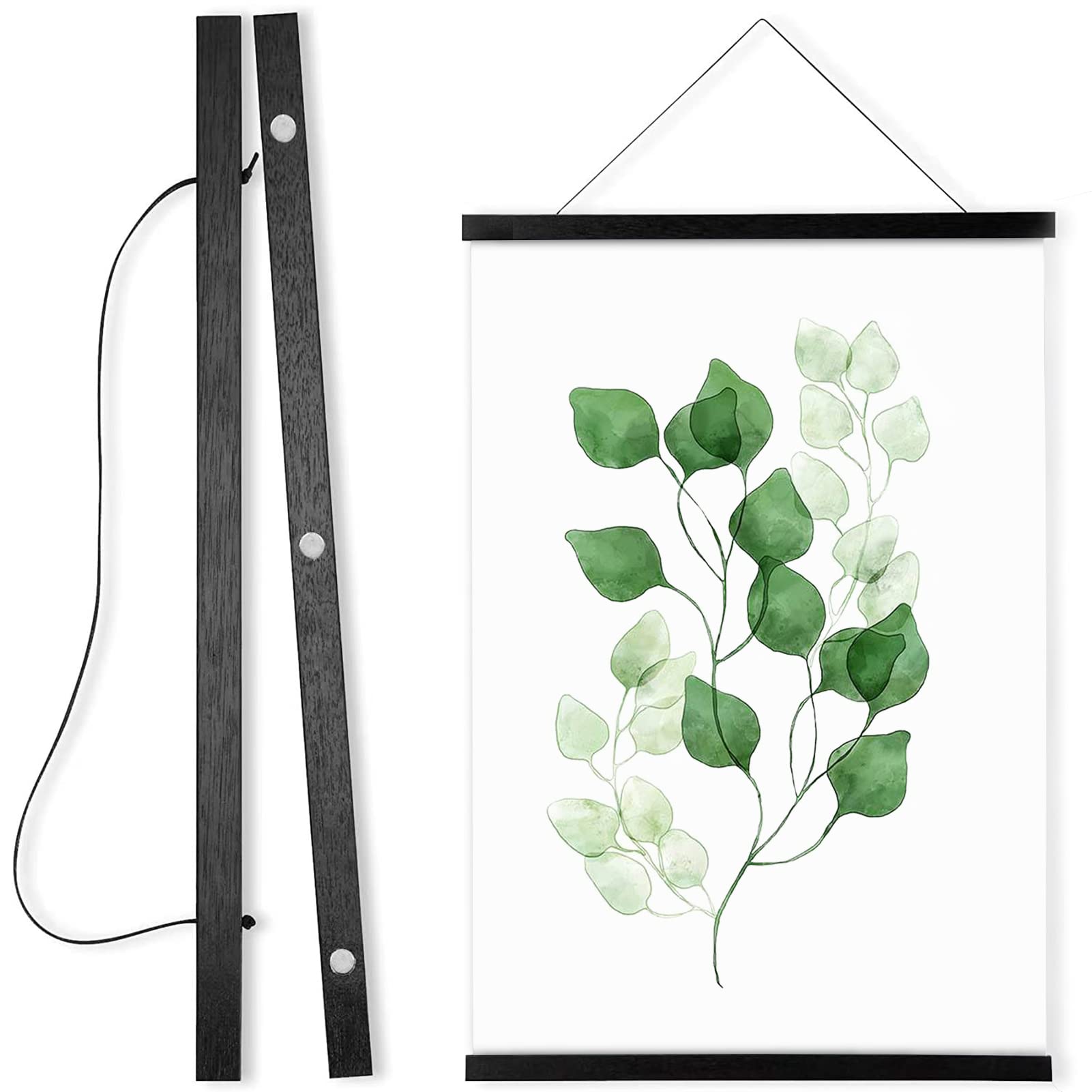 WITCOLOR Magnetic Poster Hanger Frame, 10x20 10x13 10x16 Black Wood Wooden Magnet Canvas Artwork Print Dowel Poster Hangers Fram