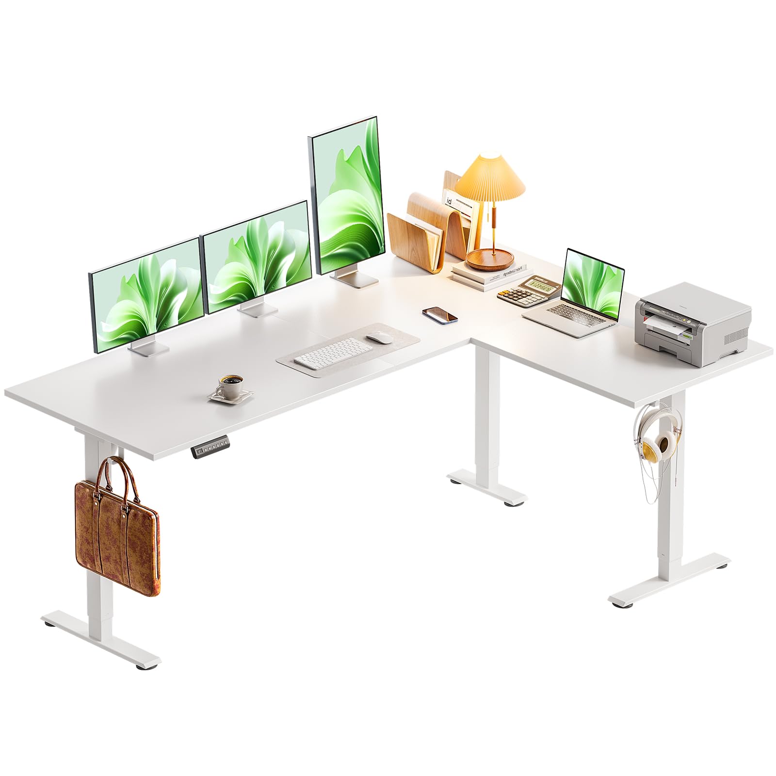 Casaottima 63 Inch Electric L-Shaped Standing Desk, Reversible Corner Desk with Height Adjustment, Large Ergonomic Workstation f