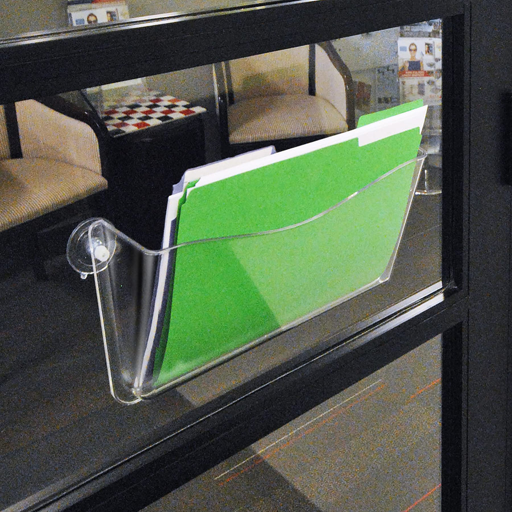 Azar Displays 250055 Clear Plastic Wall Mount File Holder With Suction Cups, 4-Pack