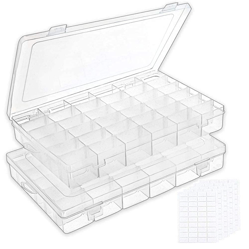 AMAR IMPEX Pack of 2 36 Grids Clear Plastic Organizer Jewelry Storage Box with Adjustable Dividers, Transparent Organizer Box fo