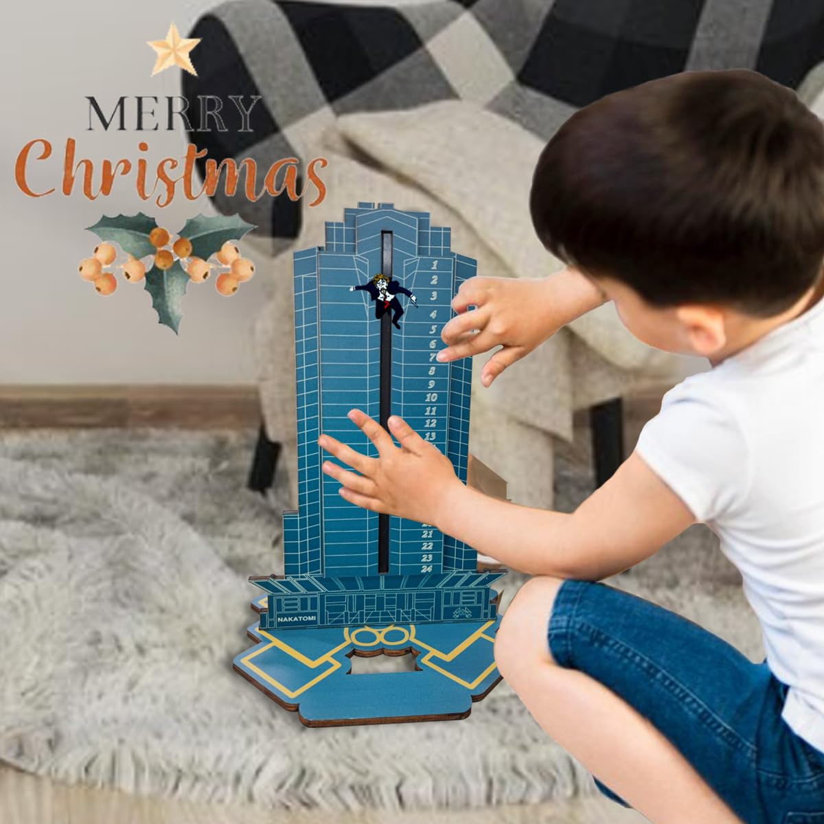 Advent Calendar Die Hard 2024,Halloween Christmas Countdown Calendar, 24 Days Tabletop Wooden Ornament Halloween Christmas Dieha