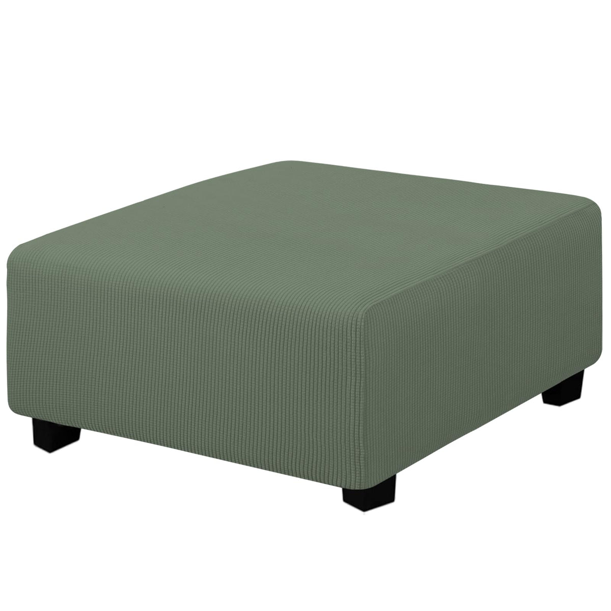Easy-Going Stretch Square Ottoman Cover 40X40X15 Inch Folding Storage Stool Furniture Protector Soft Rectangle Slipcover With Elastic Bottom Greyish Green