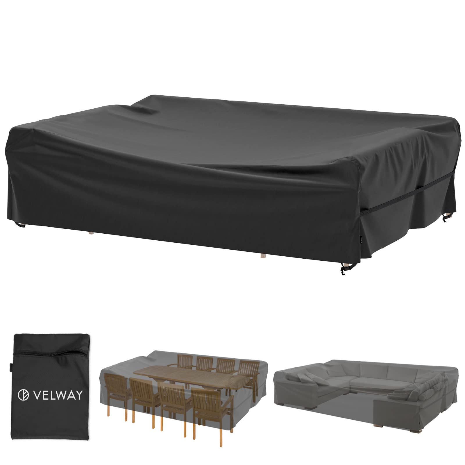 Velway Patio Furniture Covers Waterproof Outdoor Super Windproof 108'Lx82'Wx28'H With Seal Tape At Seams, Anti-Uv Patio Table And Chair Set Cover With Side Adjustable Straps, 4 Windproof Buckle Straps