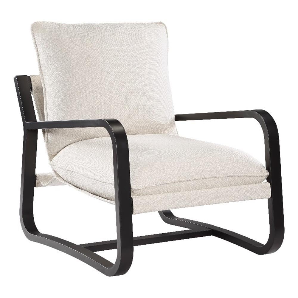 Comfort Pointe Sling Chair Upholstered in Oatmeal White Fabric with Metal Frame