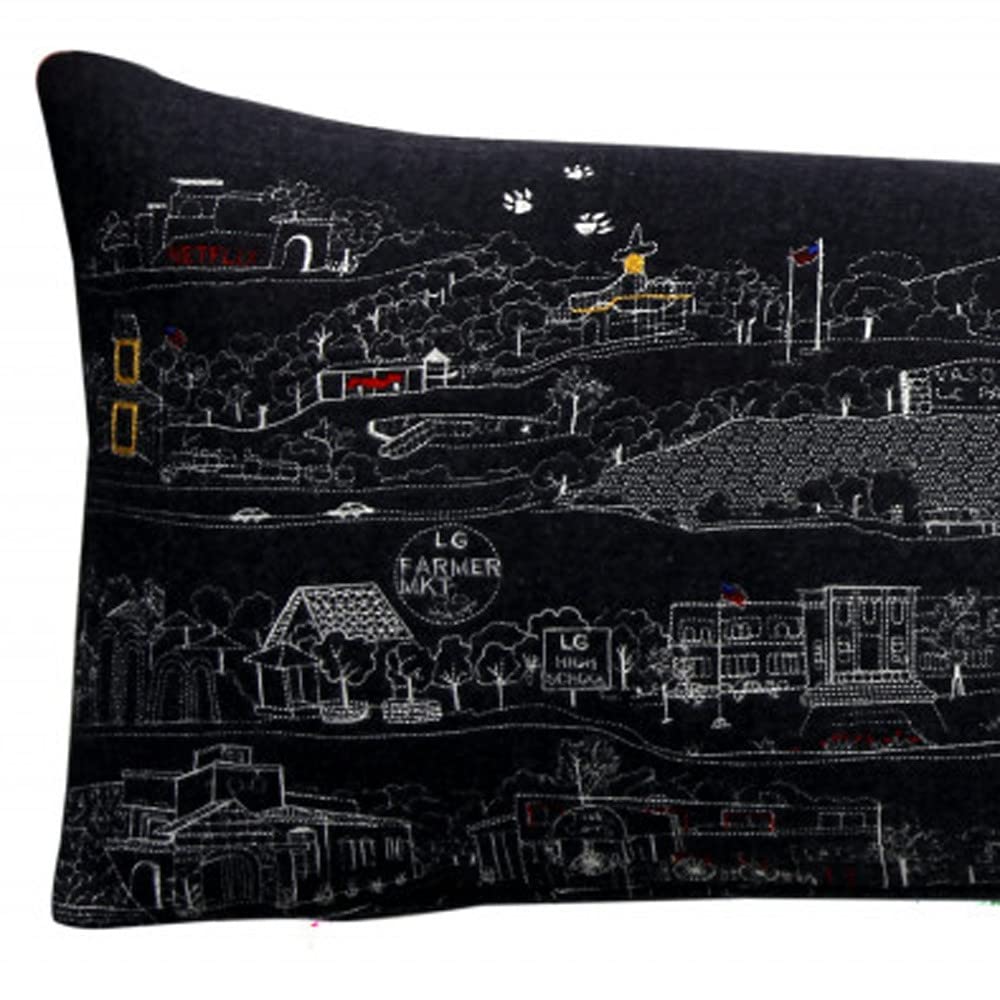HomeRoots Grey 35' Black Los Gatos Nighttime Skyline Lumbar Decorative Pillow