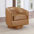 Comfort Pointe Irving Saddle Brown Faux Leather Wood Base Barrel Swivel Chair