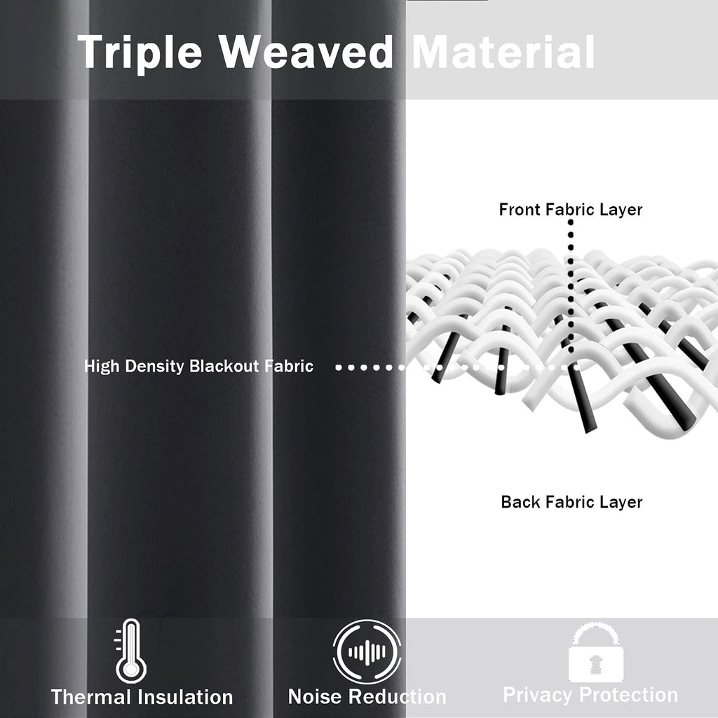 Jiuzhen Dark Grey Blackout Curtains With Tiebacks Thermal Insulated, Light Blocking And Noise Reducing Grommet Curtains For Bedroom And Living Room, Set Of 2 Window Curtain Panels, 60 X 84 Inch Length