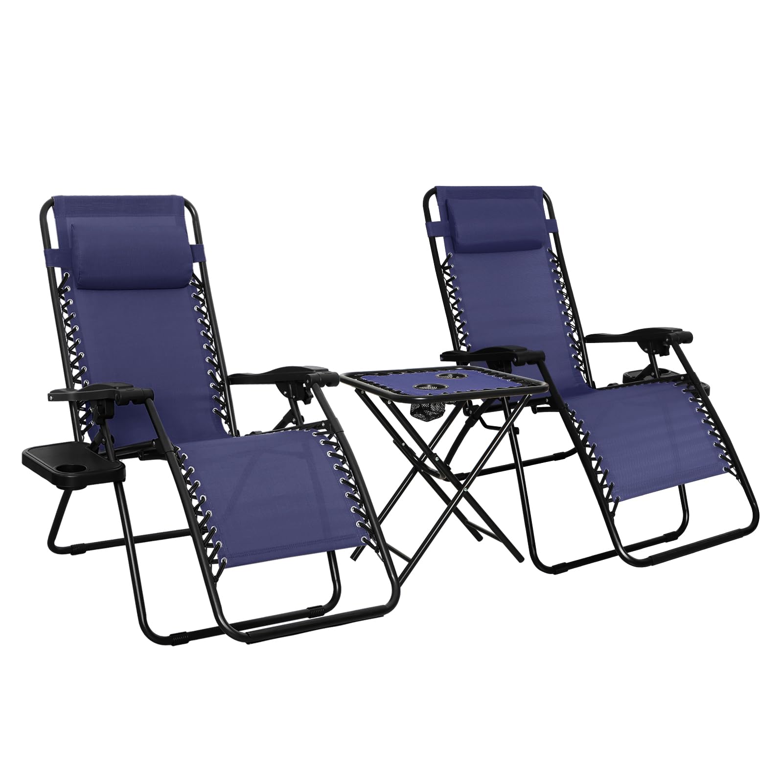 Amazon Basics Outdoor Adjustable Zero Gravity Folding Reclining Lounge Chair with Cup Holder, Headrest Pillow, Detachable Side T