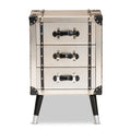 Baxton Studio Dilan Vintage Industrial Antique Silver Finished Metal Trunk Inspired 3-Drawer Nightstand