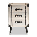Baxton Studio Dilan Vintage Industrial Antique Silver Finished Metal Trunk Inspired 3-Drawer Nightstand